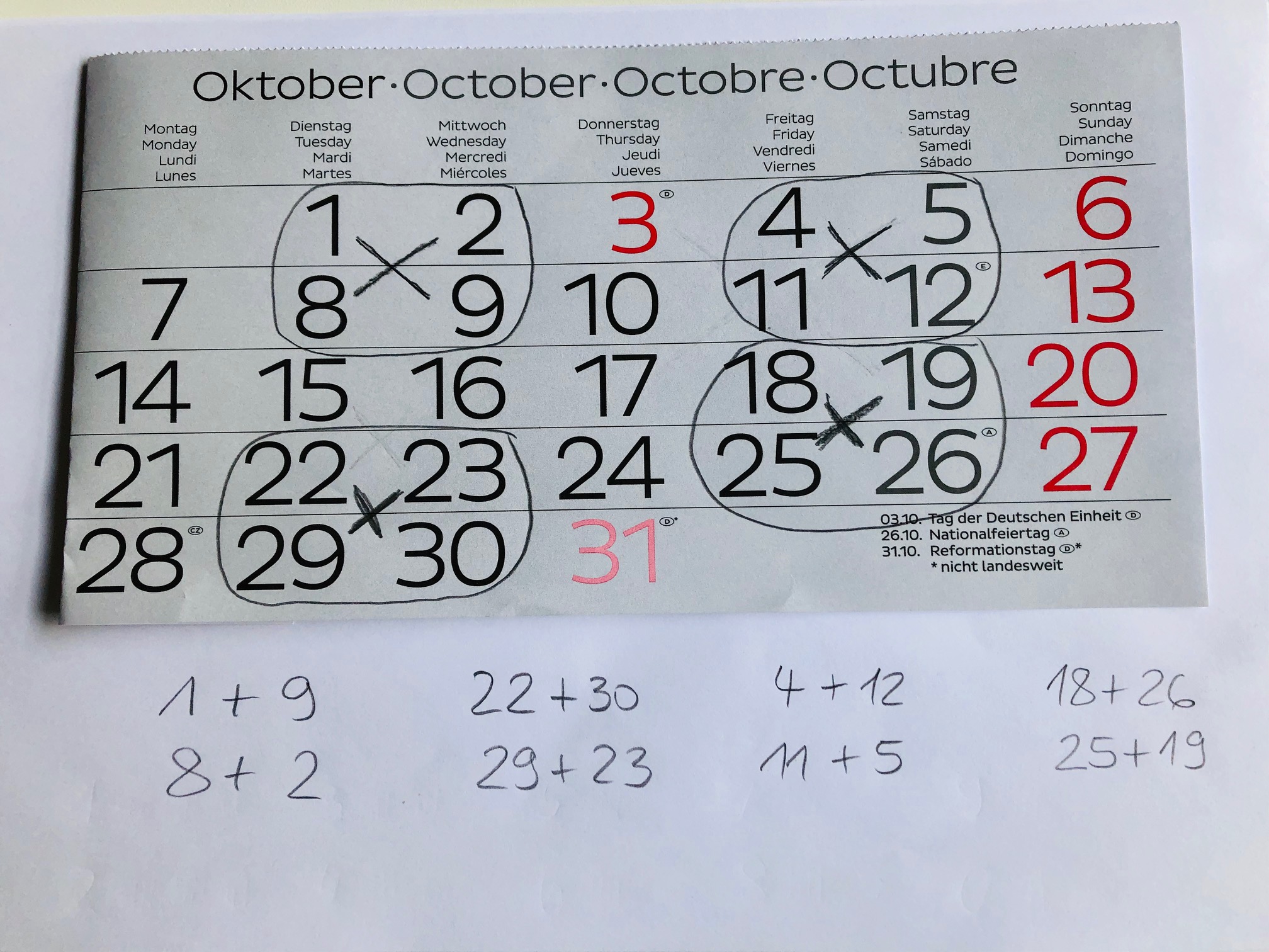 Kalendermathematik über Kreuz