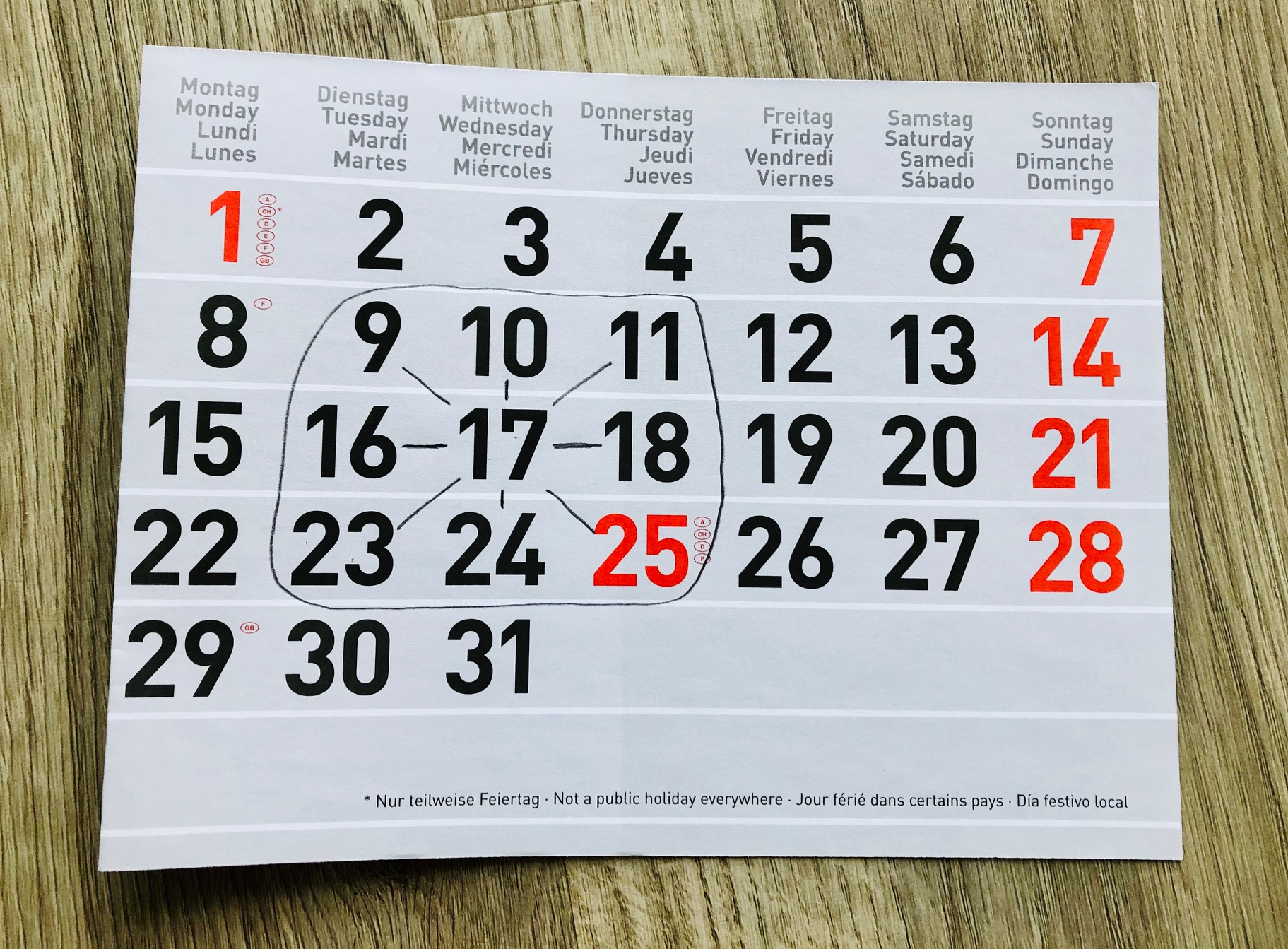 Kalendermathematik Neunerfeld